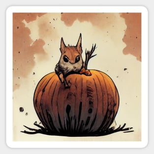 Skittish squirrel on a pumpkin Sticker